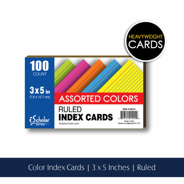 Assorted Colored Index Cards 3" x 5" Ruled 03516