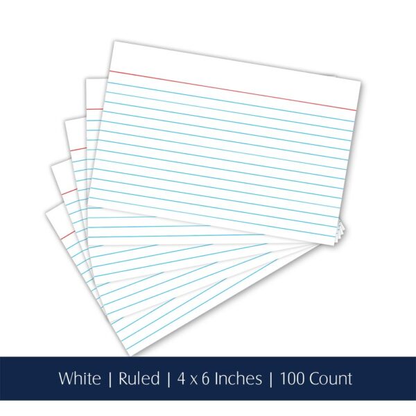 White Index Cards 4" x 6" Ruled 100 Count 04603 - Image 2