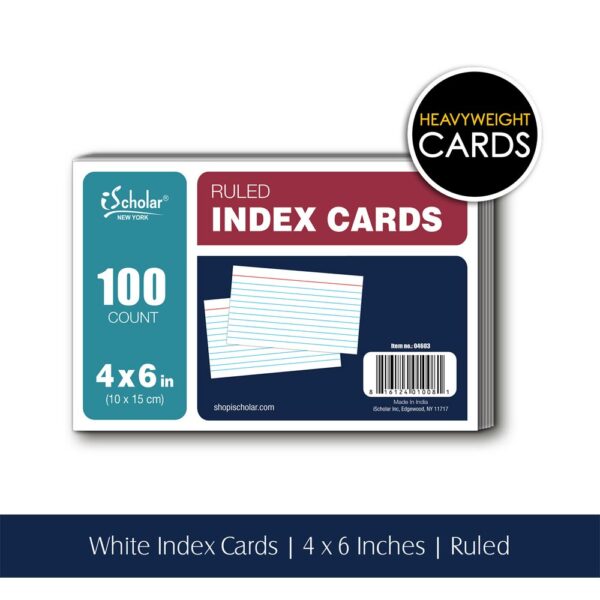 White Index Cards 4" x 6" Ruled 100 Count 04603