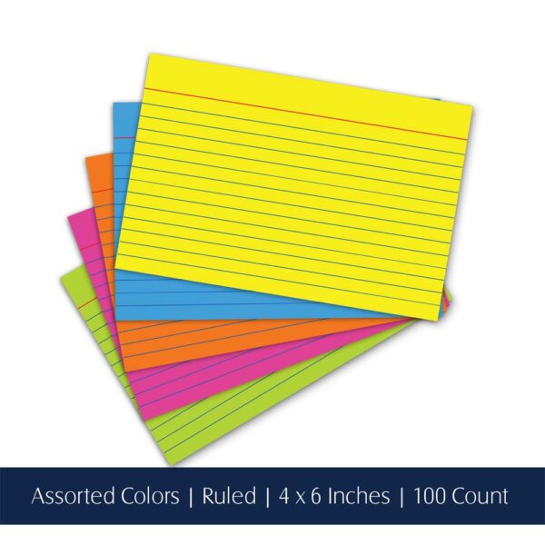 Assorted Colored Index Cards 4" x 6" Ruled 100 Count 04616 - Image 2