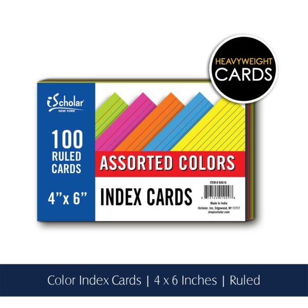 Assorted Colored Index Cards 4" x 6" Ruled 100 Count 04616