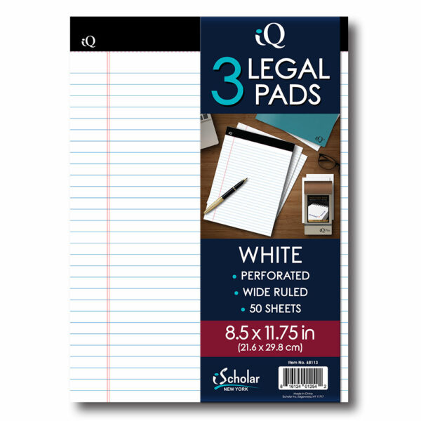 White Legal Pad 3 Pack 8.5" x 11.75" 68113