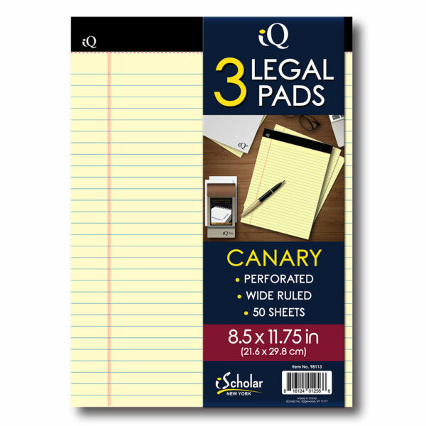 Canary Legal Pad 3 Pack 8.5" x 11.75" 98113